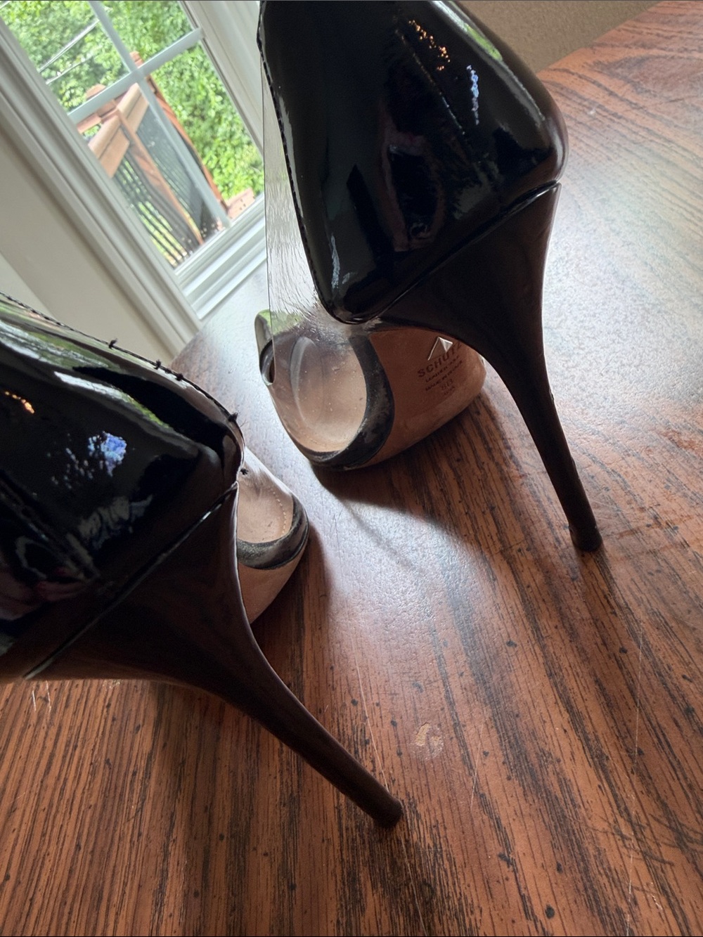 SCHUTZ Cendi Black Patent Pointed-Toe Clear-Sided Pumps - Picture 4 of 5
